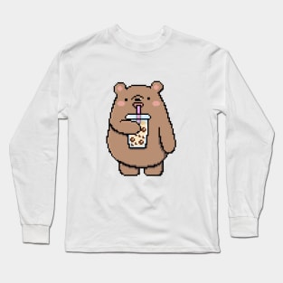 Pixel Bear Loves Boba Tea! Long Sleeve T-Shirt